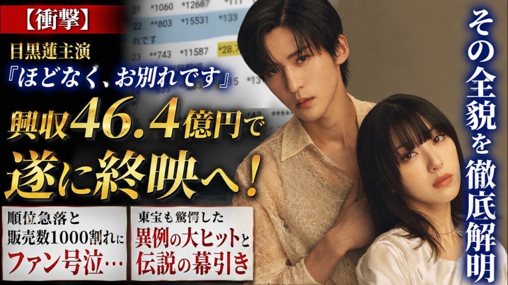 【衝撃】目黒蓮『ほどなく、お別れです』興収46.4億円で涙の幕引き…ランク急落＆販売数1000割れにファン号泣、東宝も驚愕した異例の伝説的ヒット全貌 - 9SnowTV